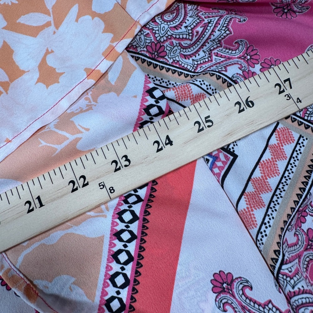 Chico's Blouse Women 2(L) Pink Orange Paisley Floral Tie Front Lightweight Sheer - Picture 4 of 9